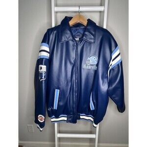 North Carolina Mens 2XL MVP Letterman Jacket Bright Blue Zip Frt by Veezo Jeans